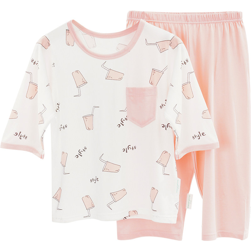 小青龙莫代尔儿童睡衣夏季冰丝薄款男童家居服女童空调服宝宝套装