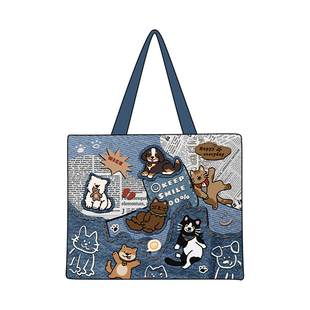 尼睿原创可爱牛仔小狗单肩包时尚潮流印花休闲百搭帆布包礼物Q186