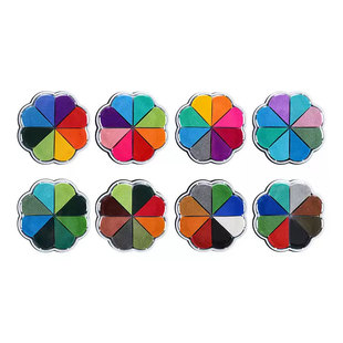 8色花瓣印泥柔软海绵彩色印泥DIY橡皮章印台儿童小学生手指画手掌相册手帐彩虹色水性印泥可爱水滴印台印章