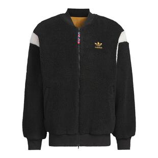 阿迪达斯三叶草男女款2024新款飞行员仿羊羔绒夹克运动棉服IX4215