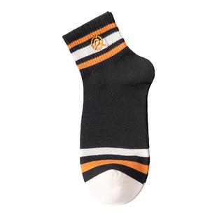 5双装无骨中筒袜子男生夏季薄款短袜纯棉男防臭运动条纹字母R篮球