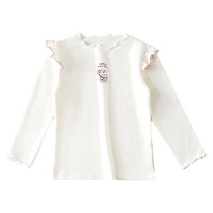 女童上衣a类纯棉女宝宝2026新款木耳领套头T恤女孩小童休闲上衣服