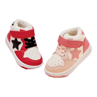 戴维贝拉女童板鞋冬季男童学步运动鞋保暖鞋子加绒红色中大童棉鞋