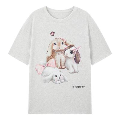 【商场同款】乐町韩系油画小兔宽松短袖夏季凉感印花T恤C1CNF2203