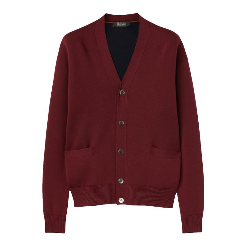 Loro Piana/诺悠翩雅男装酒红色羊毛材质飞行员针织夹克