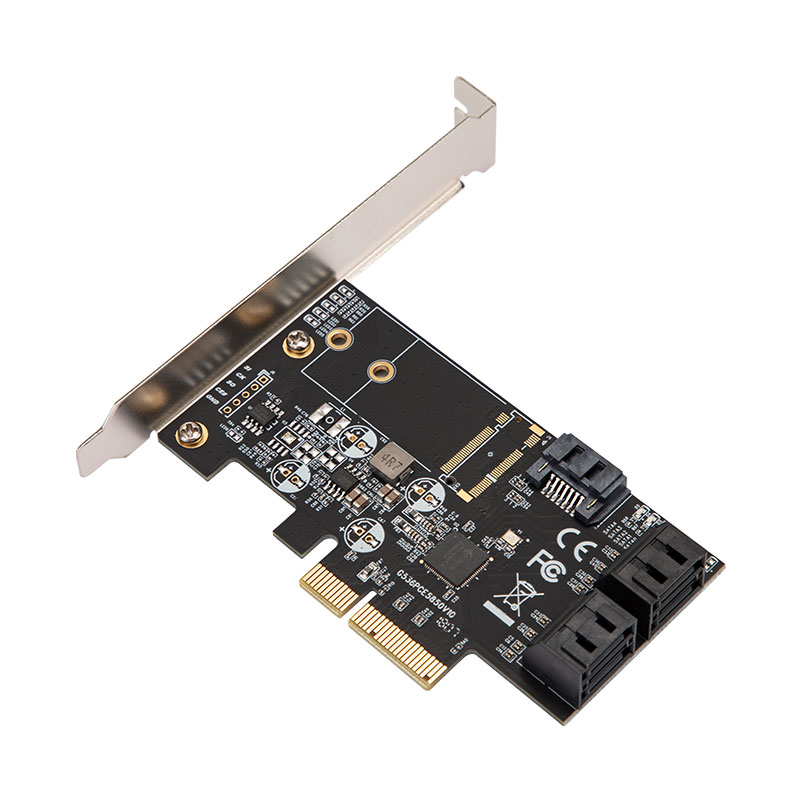 乐扩PCIE3.0X4转5口SATA3.0扩展卡硬盘转接JMB585芯免驱黑裙飞腾