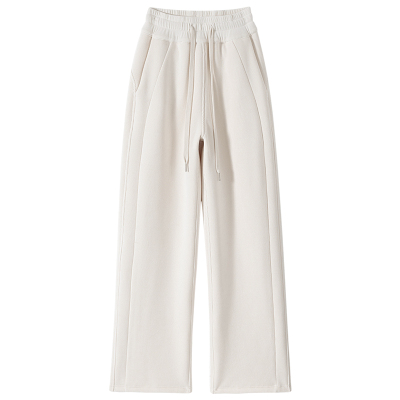 白色加绒卫裤直筒雪尼尔阔腿裤子