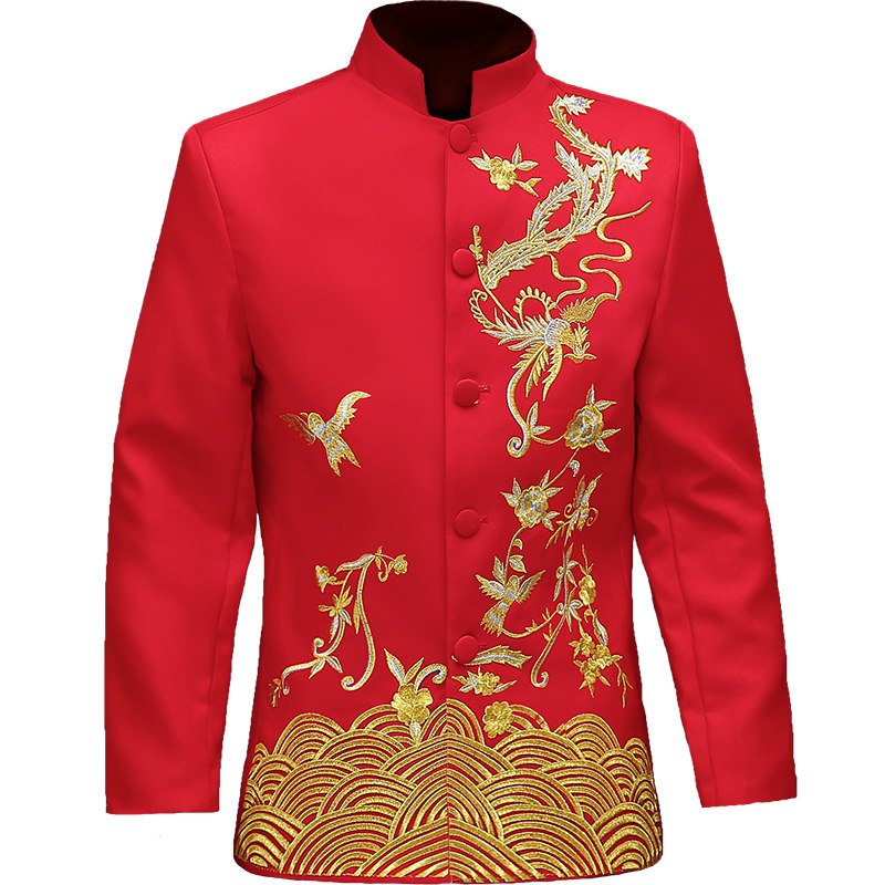修身中式红色男士中山装拜年唐服