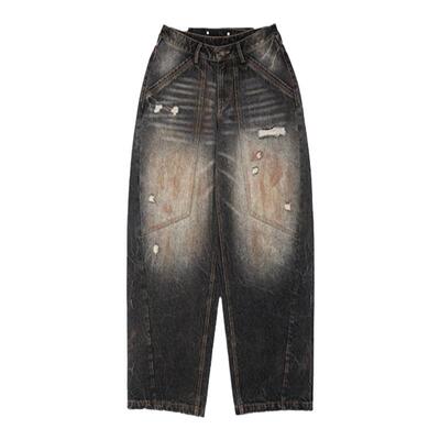 DoublePunch做旧泥染弯刀牛仔裤