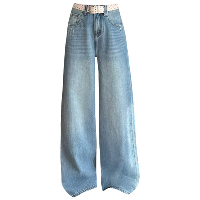 春季磨破窄版女牛仔直筒阔腿裤潮