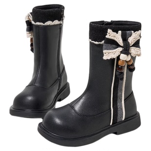 红蜻蜓女童鞋2025秋冬新款儿童高筒靴皮靴加绒加厚长筒公主长靴子