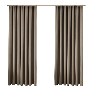 日式全遮光抹茶绿窗帘压皱北欧奶茶色客厅卧室儿童房定制高温定型