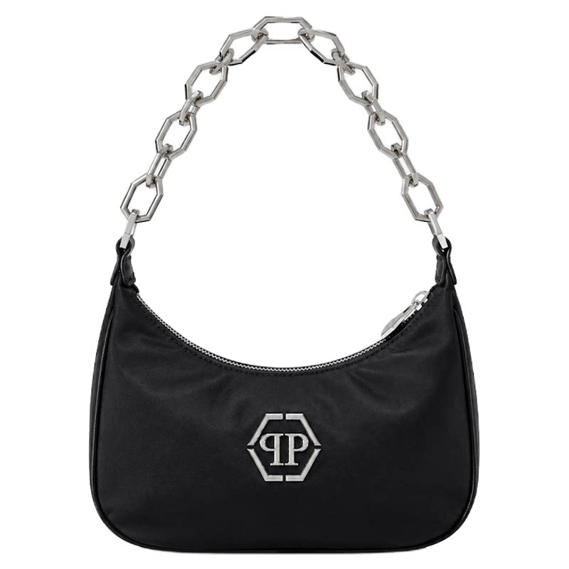 PHILIPP PLEIN 女士腋下包简约黑色月牙包粗链条单肩包手提小包