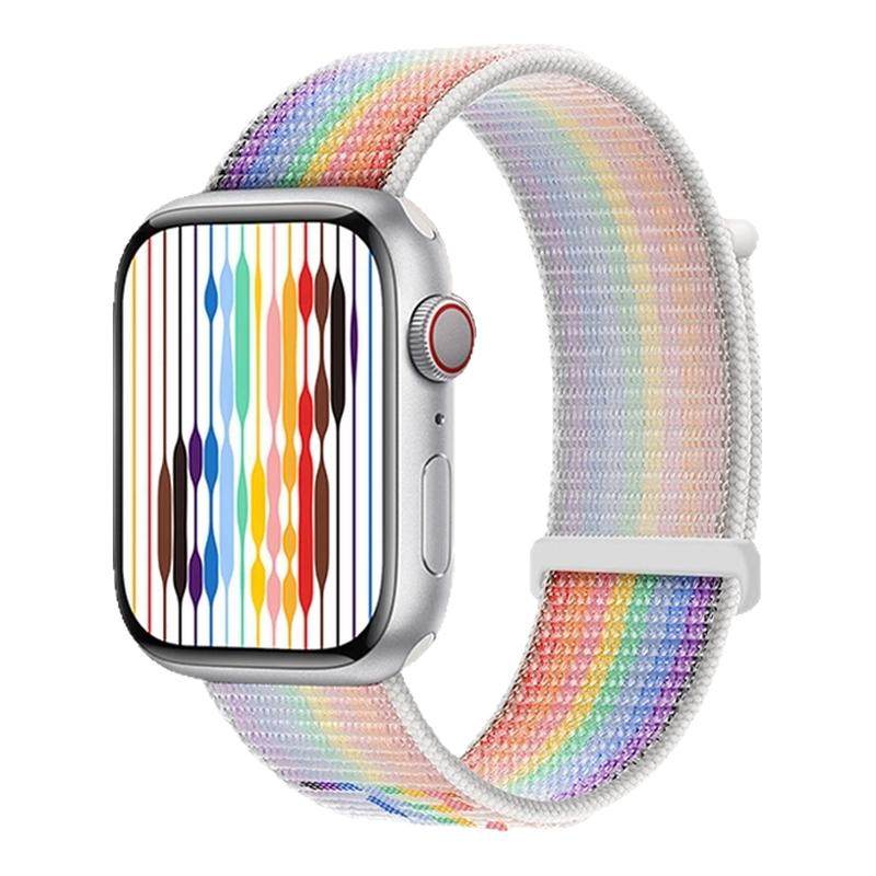适用苹果iwatchS10/12表带s11尼龙apple watchS9回环SE编织彩虹S8运动ultra2男女款智能s