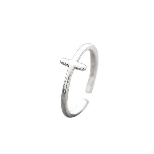 S925纯银学生戒指日韩版简约个性十字架简约开口小清新戒指女尾戒
