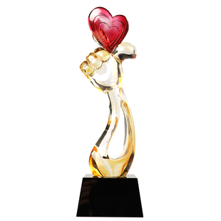 古东东高档琉璃爱心奖杯企业公益活动慈善晚会颁奖纪念品定制刻字