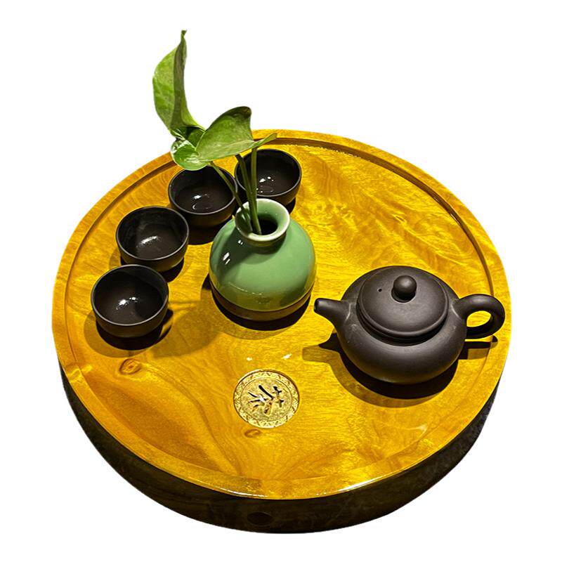 缅甸金丝楠原木茶盘复古风送礼