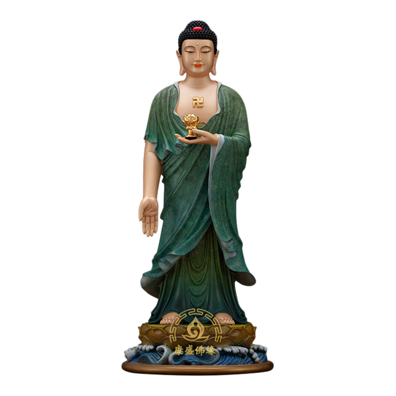 西方三圣佛像观世音铜热着色摆件