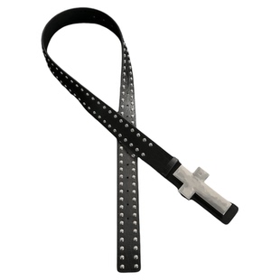 DFDG哥特风爆裂十字架撞钉腰带男女通用黑色皮带设计感重工金属扣