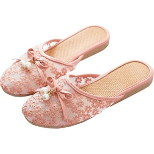 回力春秋季可爱蝴蝶结初中女生夏天室内包头防滑家居家用大童拖鞋