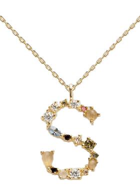 字母项链西班牙925银镀18K金