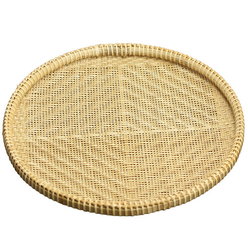 精编竹编果盘圆盘竹筛子簸箕平底饺子盘厨房餐厅镂空晾晒筐点心盘