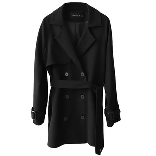 黑色短款风衣女2025秋季休闲宽松英伦风小个子系带西装风衣外套