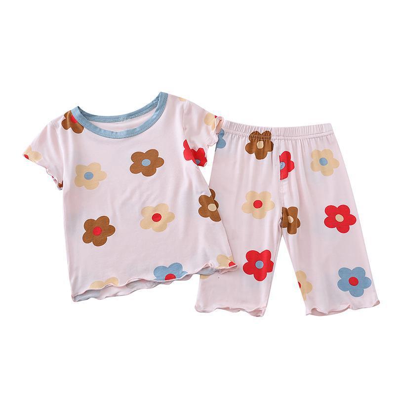 夏季女童冰丝短袖薄款家居服套装