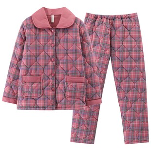 2025年冬季睡衣女纯棉加厚三层夹棉袄秋冬加棉保暖全棉家居服套装