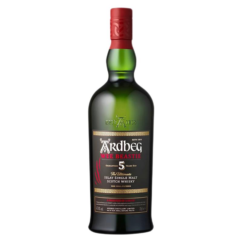 【自营】雅柏Ardbeg 阿贝5年单一麦芽威士忌 小怪兽泥煤 700ml