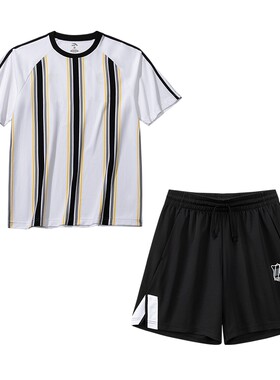 安踏雀跃足球风套装男装2026夏季拼接撞色球衣休闲短袖运动短裤子