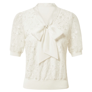 [商场同款]La Koradior拉珂蒂夏季法式钉珠高定蕾丝奢雅精致小衫