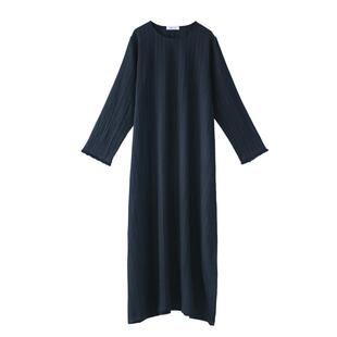 暗黑女人味气质优雅肌理感棉袍子显瘦连衣裙原创宽松简约秋款长裙
