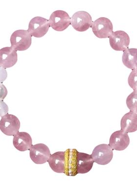 马粉水晶手串天然马粉水晶配925银镀金国风跑环原创设计款桃花9mm