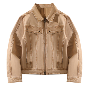 大于诗集 飞驰人生 复古做旧工装机车夹克女翻领休闲水洗牛仔外套