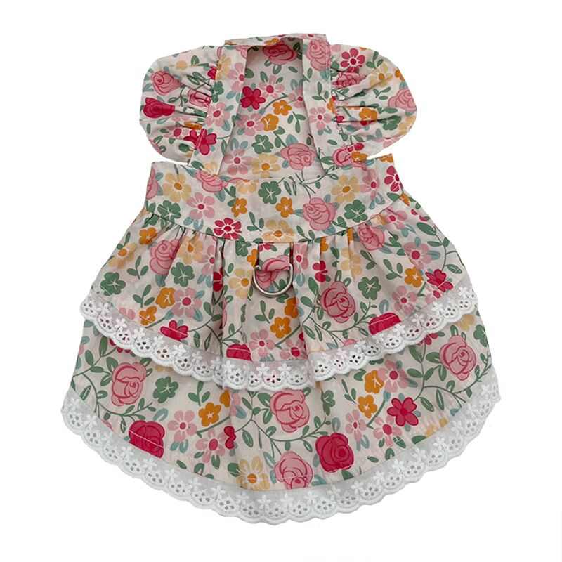 宠物衣服夏季新款碎花吊带公主裙泰迪比熊狗狗猫咪薄款牵引扣衣服