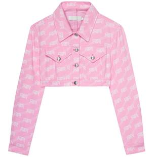 REVAN芮范设计师款甜酷粉色牛仔短外套RN70109195