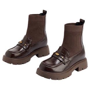 exull/依思Q2025秋冬新款法式厚底短靴女瘦瘦靴增高弹力马丁靴