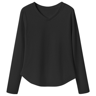 啄木鸟打底衫女士2025新款今年爆款保暖V领修身长袖上衣磨毛T恤FA