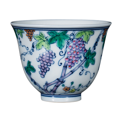 钟家窑小清新青花斗彩陶瓷主人杯