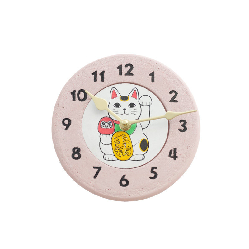 日式樱花招财猫陶瓷静音装饰挂钟