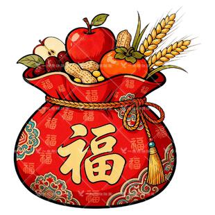 五谷丰登福字招财纳福福袋贴纸厨房餐厅冰箱贴柜门玻璃门喜庆贴画