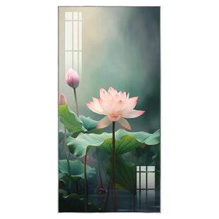 简约大气入户玄关背景墙装饰画轻奢高级感过道壁画楼梯间挂画荷花