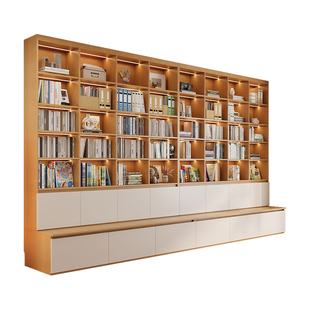 带玻璃门实木卡座书柜定制尺寸客厅家用整墙一体到顶靠墙收纳柜子