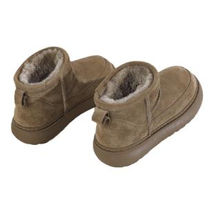 羊毛雪地靴女2025新款冬季厚底短筒加绒加厚防滑皮毛一体面包棉鞋