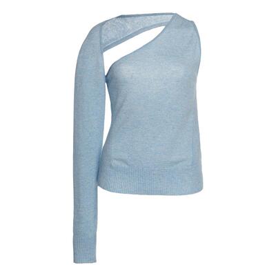 不对称两穿斜领不规则木兰针织衫