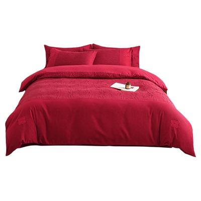 婚庆大红色绣花四件套喜庆玫瑰