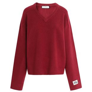 COCOBELLA新年红简约气质毛衣女通勤宽松内搭V领针织衫MZ3213-2
