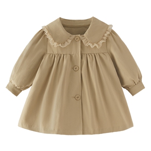 女童风衣中长款小童春秋法式开衫秋休闲百搭女宝衣服儿童防风外套