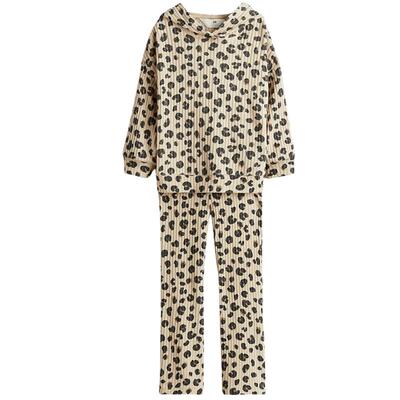 HM童装女童套装2件式春季冬冬针织连帽上衣喇叭形打底裤1294379